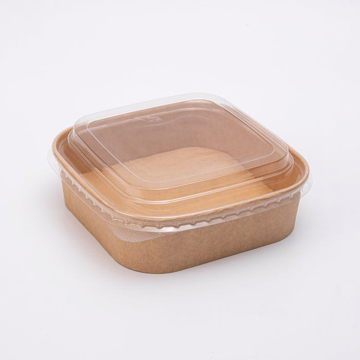 Kwadratowa miska kraft z pokrywką PET