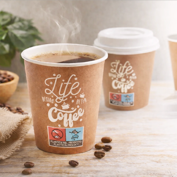 1500 szt kubki papierowe 150 ml brązowe z nadrukiem Life coffee espresso horeca ECOPICNIC