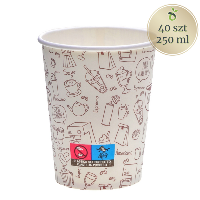 Kubek papierowy do kawy lub herbaty 250 ml z nadrukiem