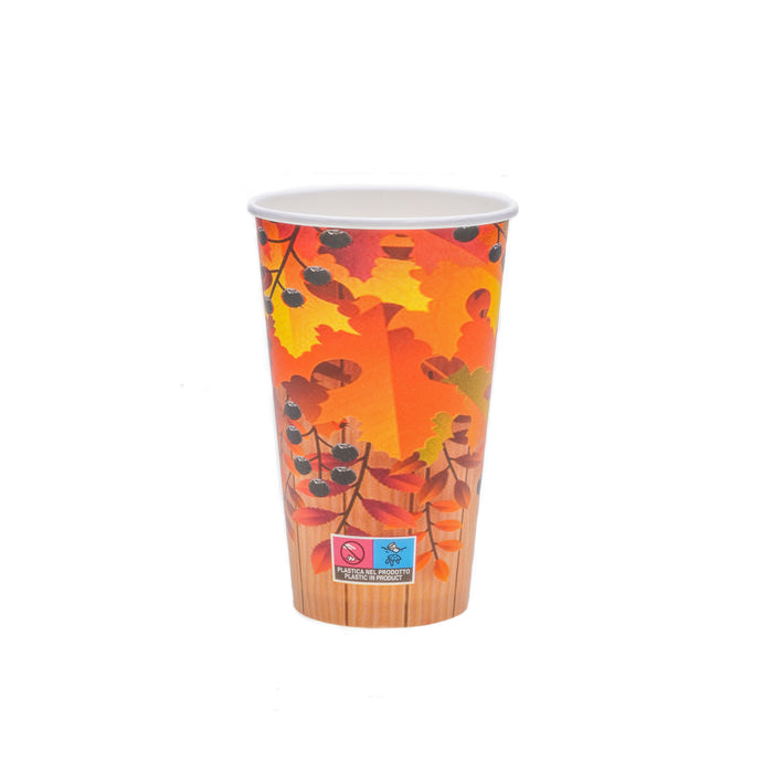 800 Stk. Pappbecher 480 ml mit Herbstlaub-Aufdruck für Kaffee und Tee ECOPICNIC