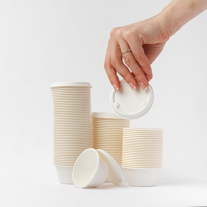 Saucieren-Set mit Zuckerrohrdeckel 40ml (100 Stück/Packung)